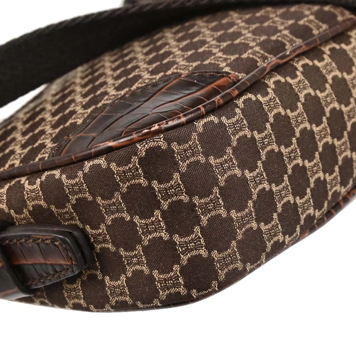 Celine Brown Canvas Embossed Leather Macadam Shoulder Bag