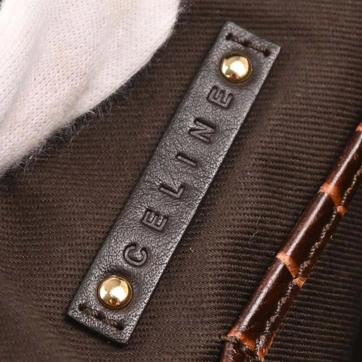Celine Brown Canvas Embossed Leather Macadam Shoulder Bag