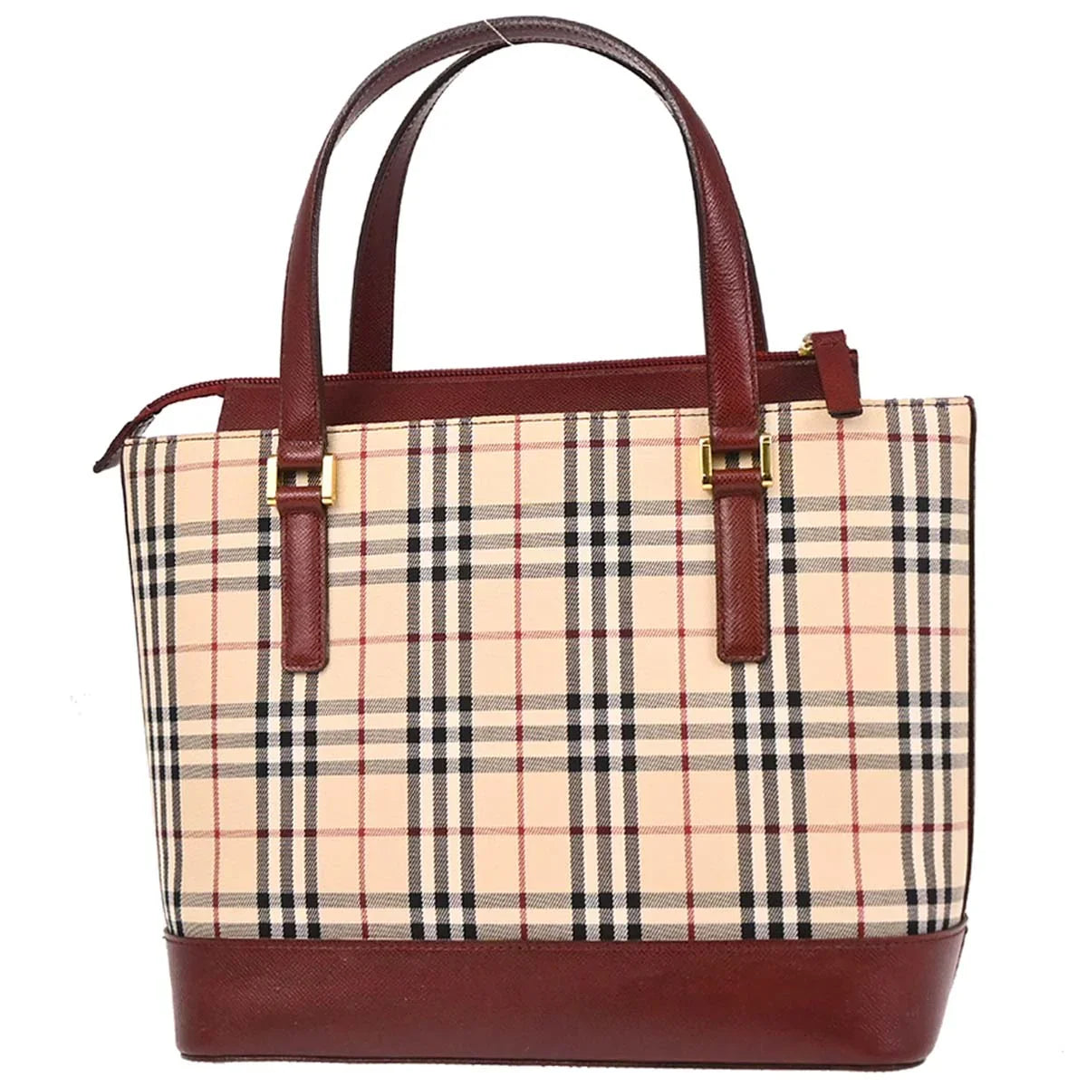 Burberry Beige Canvas Burberry Check Tote Handbag