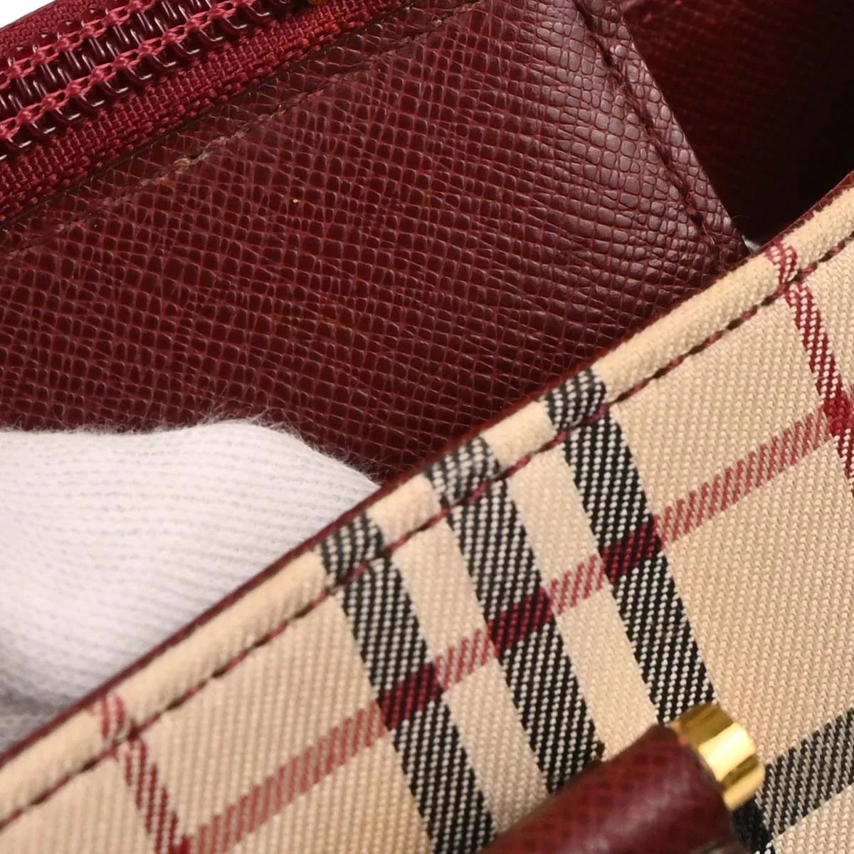 Burberry Beige Canvas Burberry Check Tote Handbag