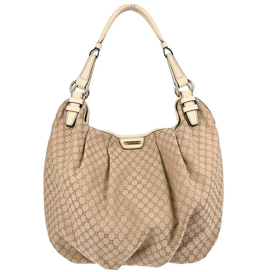 Celine Beige Canvas Macadam Hobo Handbag