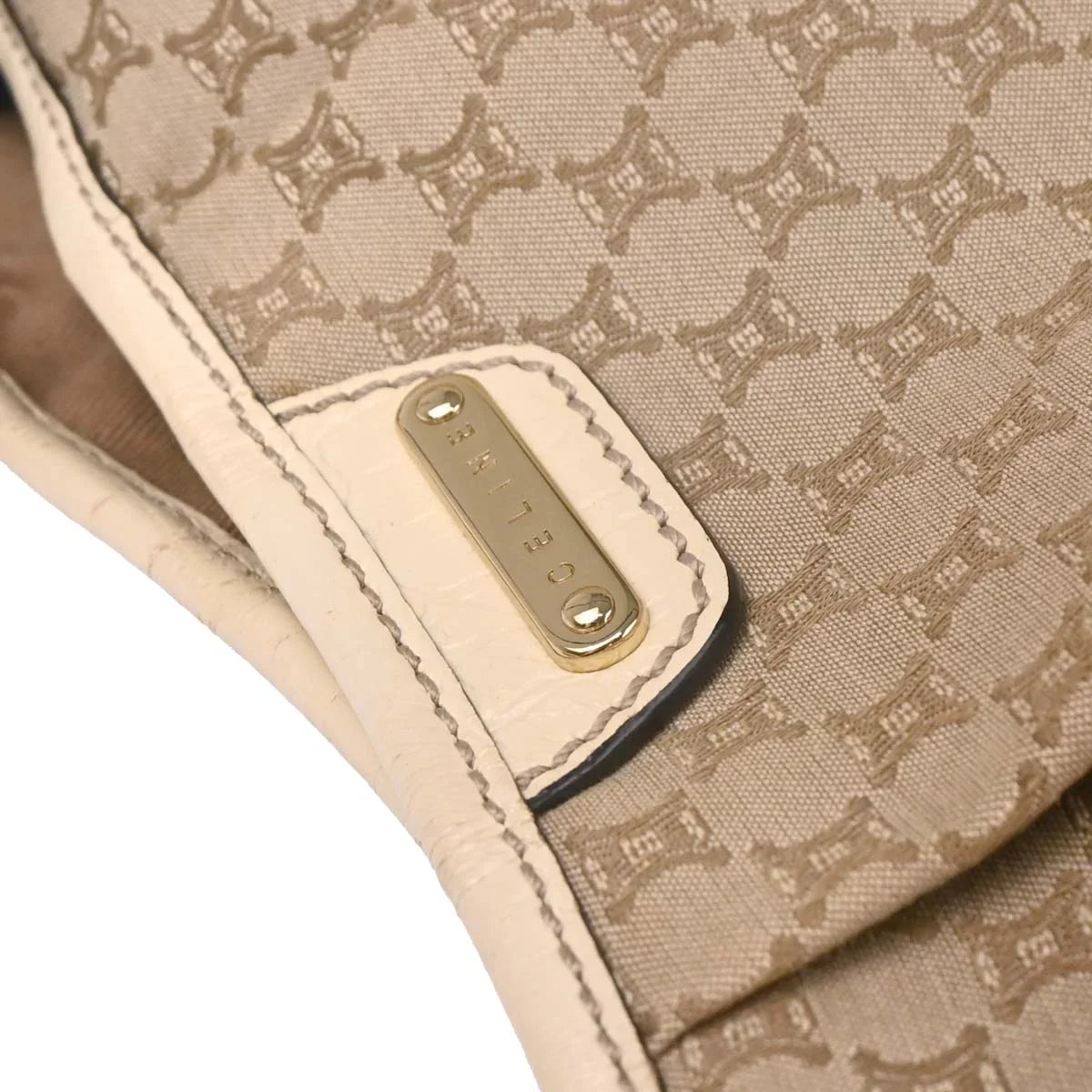 Celine Beige Canvas Macadam Hobo Handbag
