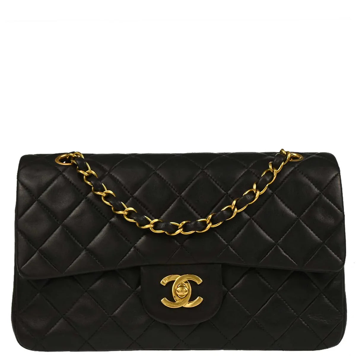 Chanel 1994-1996 Black Lambskin Small Classic Double Flap Shoulder Bag