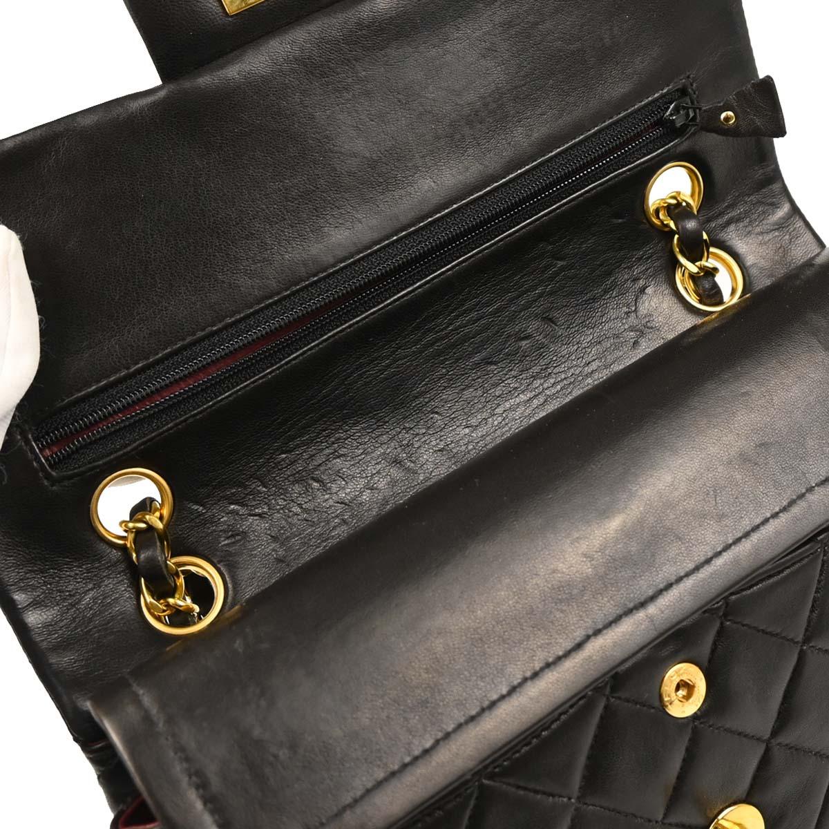 Chanel 1994-1996 Black Lambskin Small Classic Double Flap Shoulder Bag