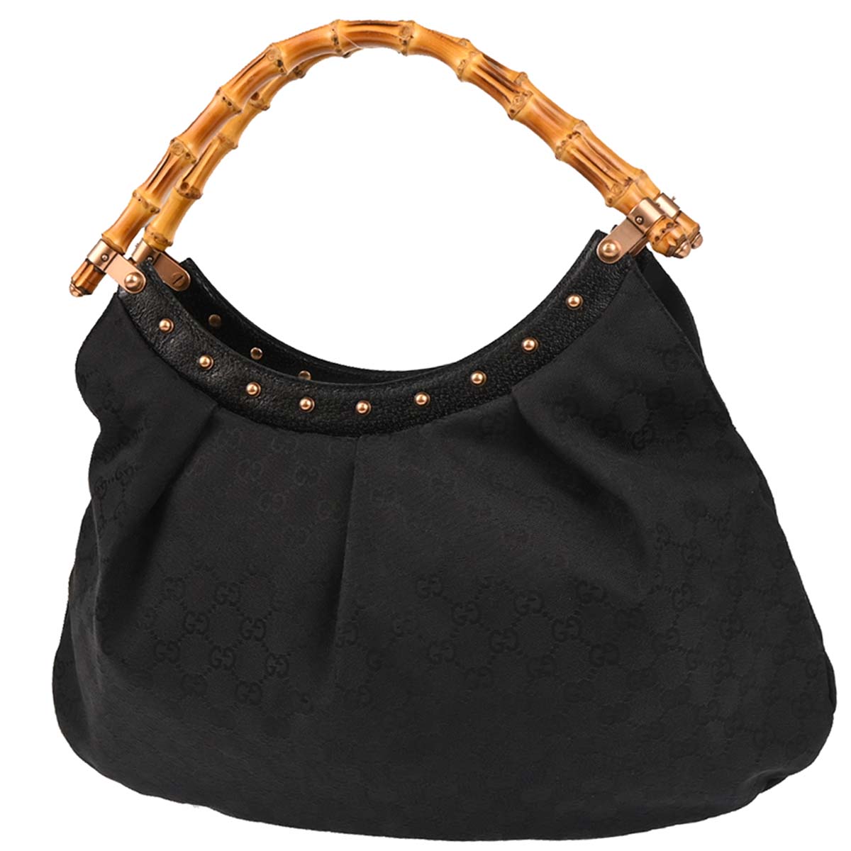 Gucci Black Canvas Bamboo GG Handbag