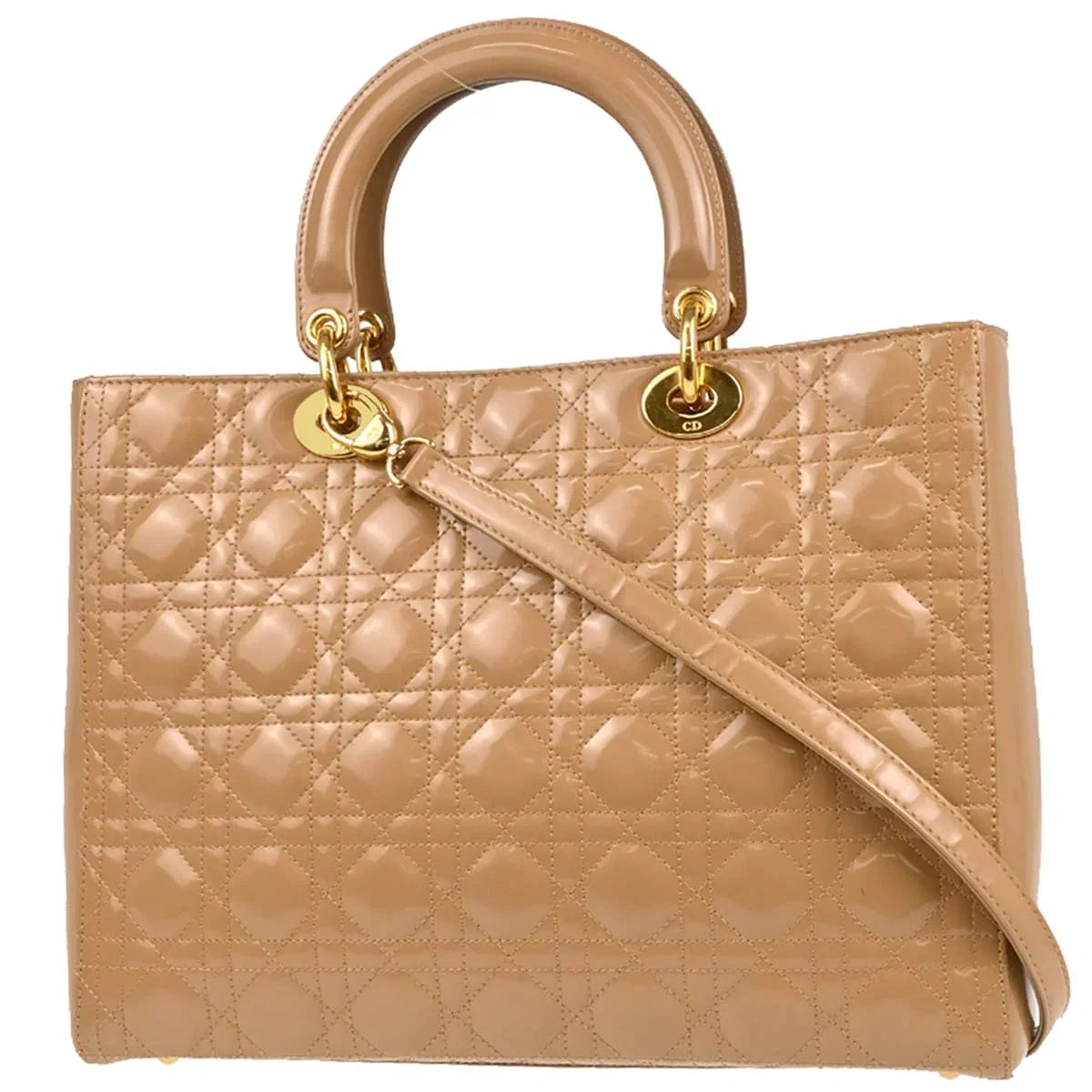 Christian Dior Beige Leather Lady Dior Cannage 2way Shoulder Handbag