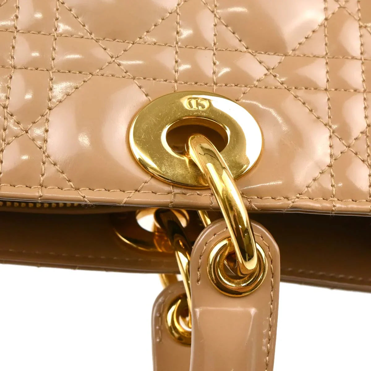 Christian Dior Beige Leather Lady Dior Cannage 2way Shoulder Handbag