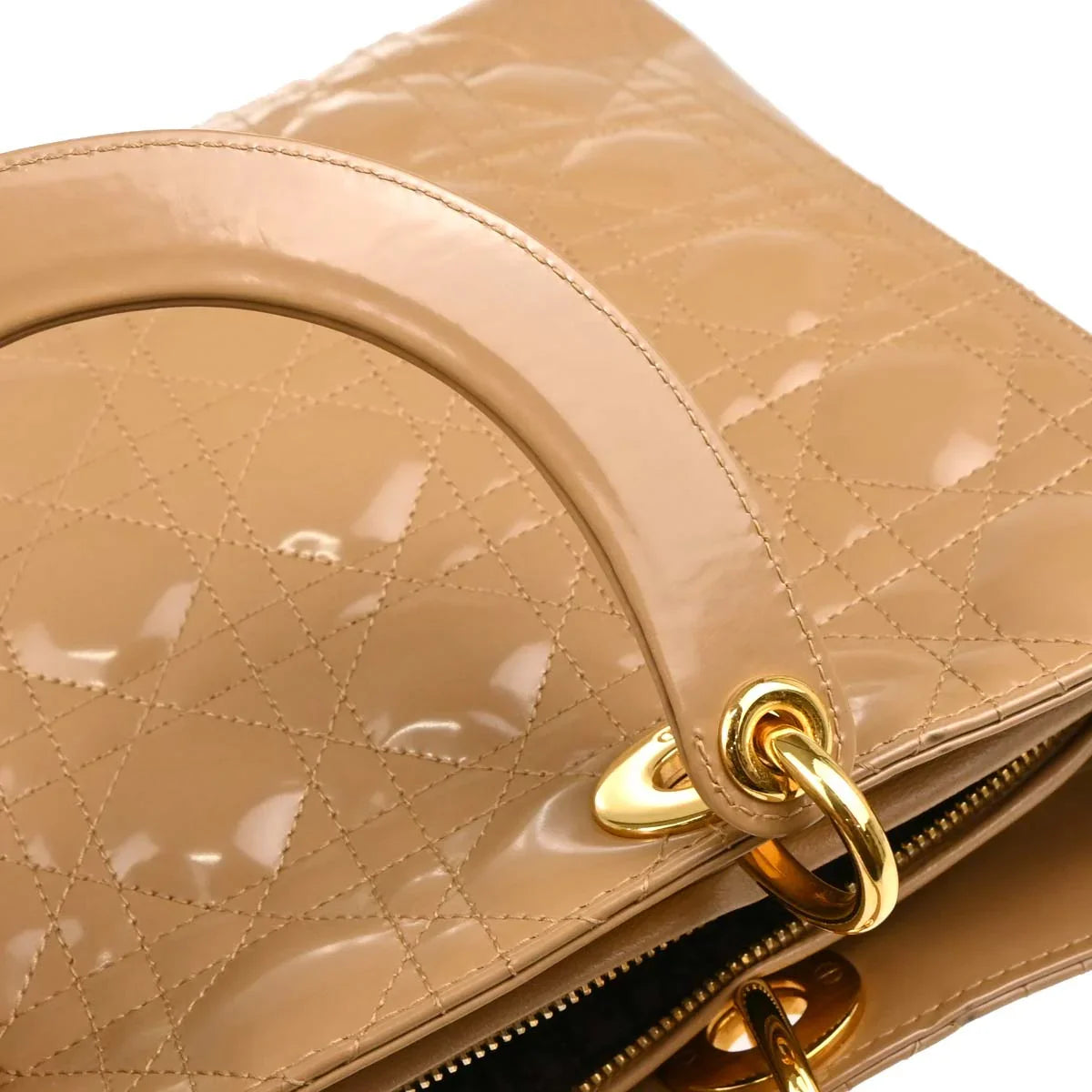Christian Dior Beige Leather Lady Dior Cannage 2way Shoulder Handbag