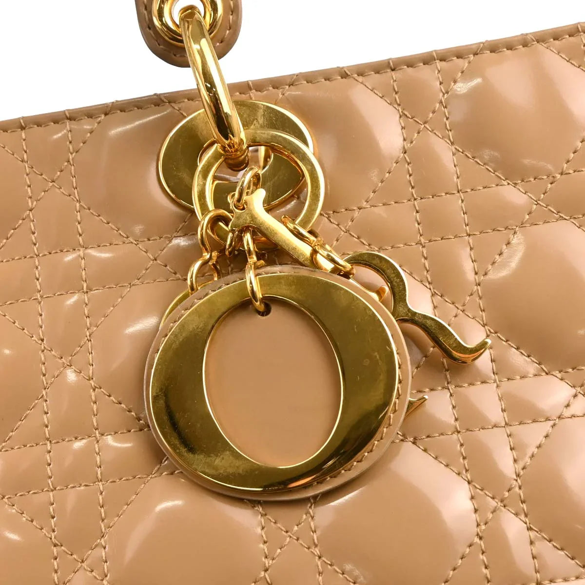 Christian Dior Beige Leather Lady Dior Cannage 2way Shoulder Handbag
