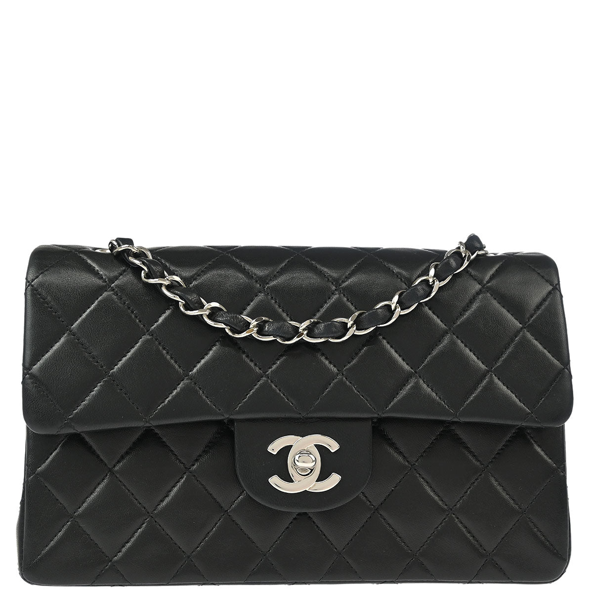 Chanel 2000-2002 Black Lambskin Small Classic Double Flap Shoulder Bag