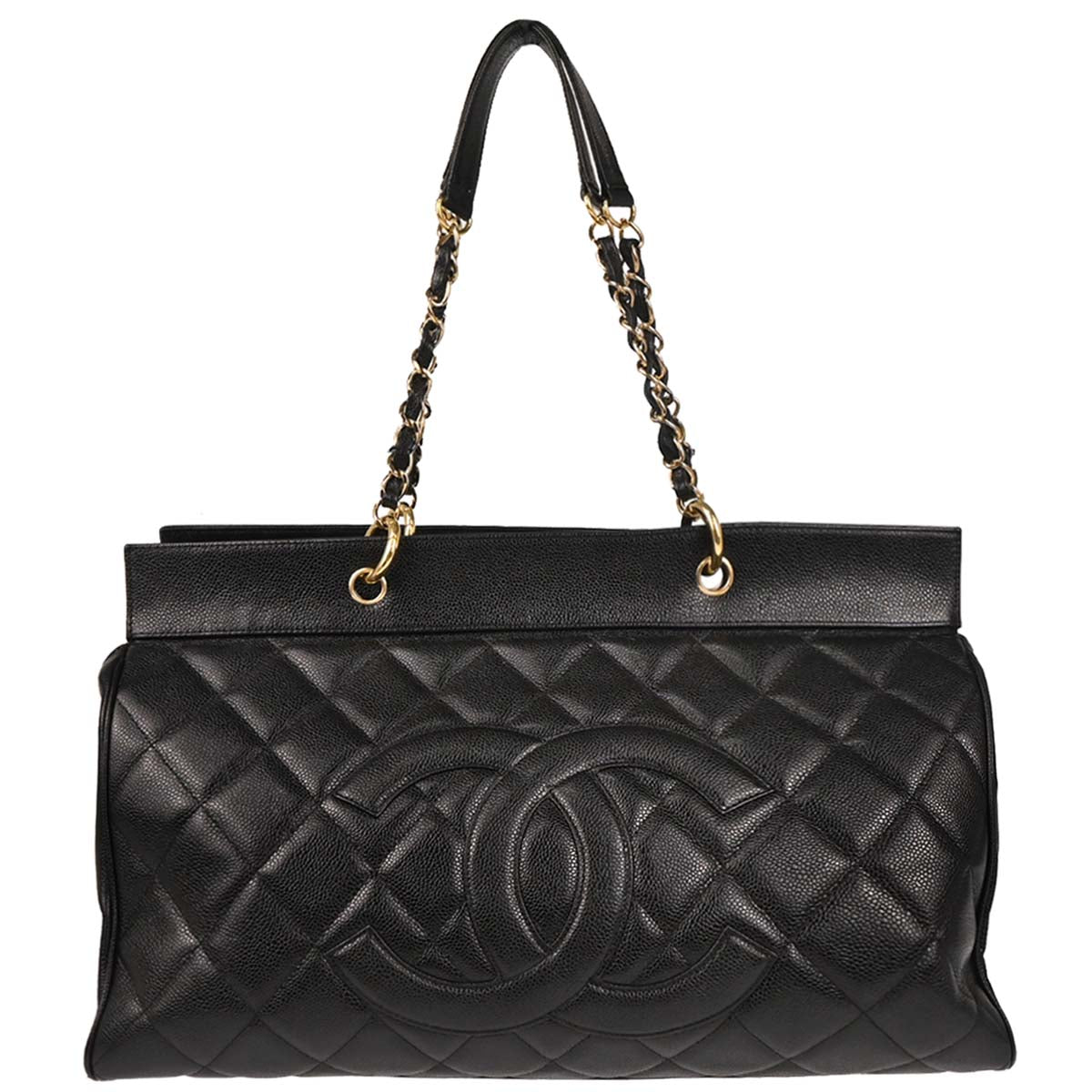 Chanel 2003-2004 Black Caviar Tote Chain Handbag