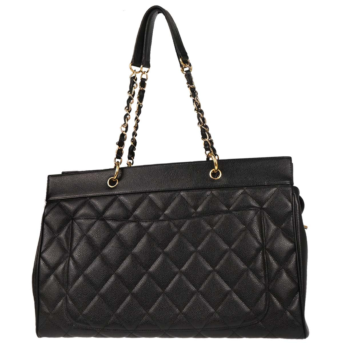 Chanel 2003-2004 Black Caviar Tote Chain Handbag