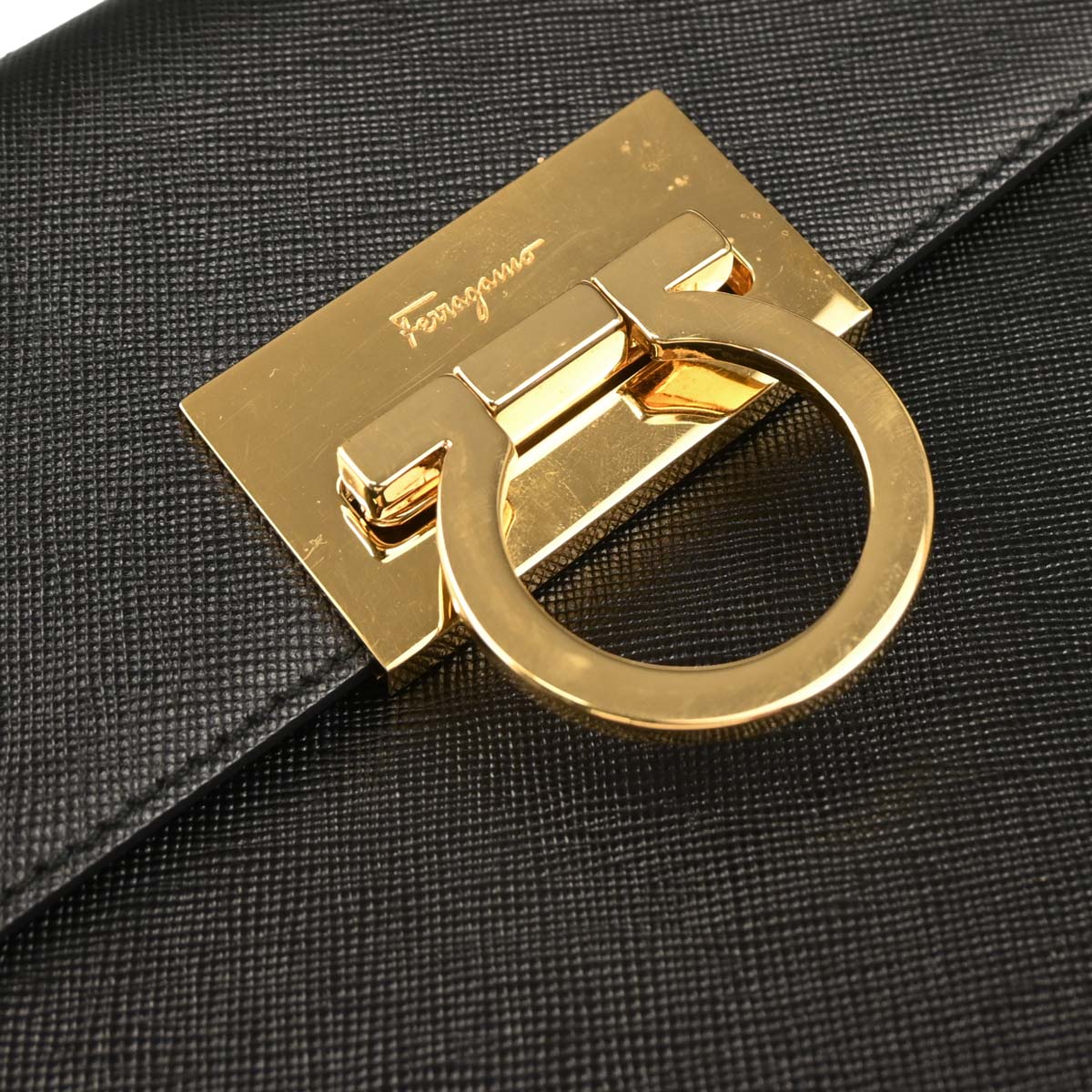 Salvatore Ferragamo Black Leather Gancini 2way Shoulder Handbag