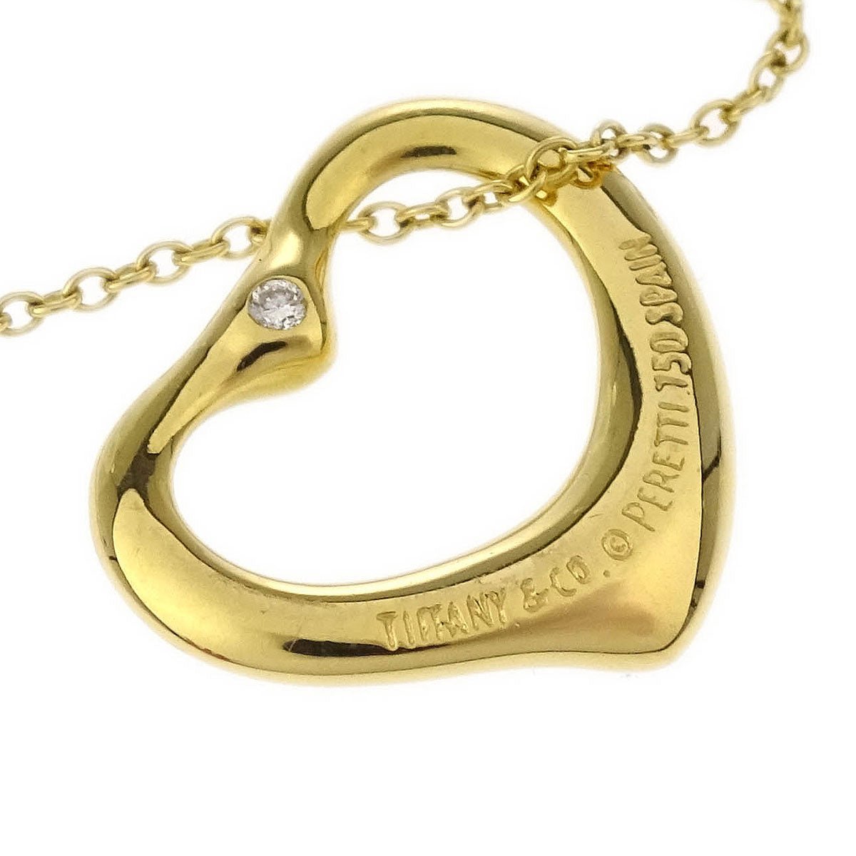 Tiffany & Co. Open Heart Pendant Necklace 750 Diamond Gold