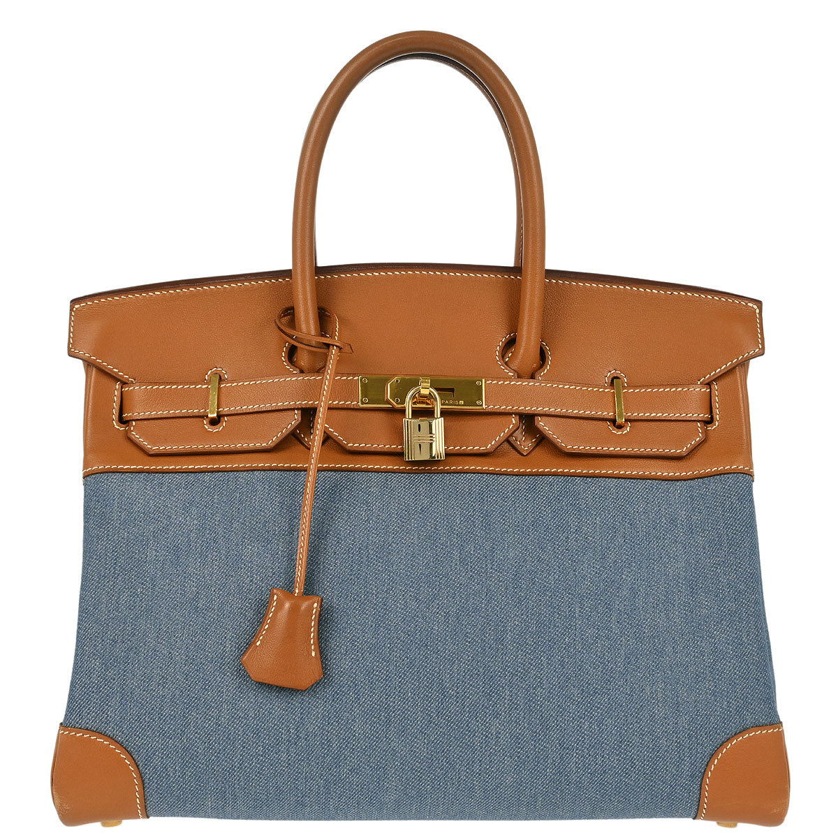 Hermes * 1998 Indigo Toile Jean Vache Birkin 35 Handbag