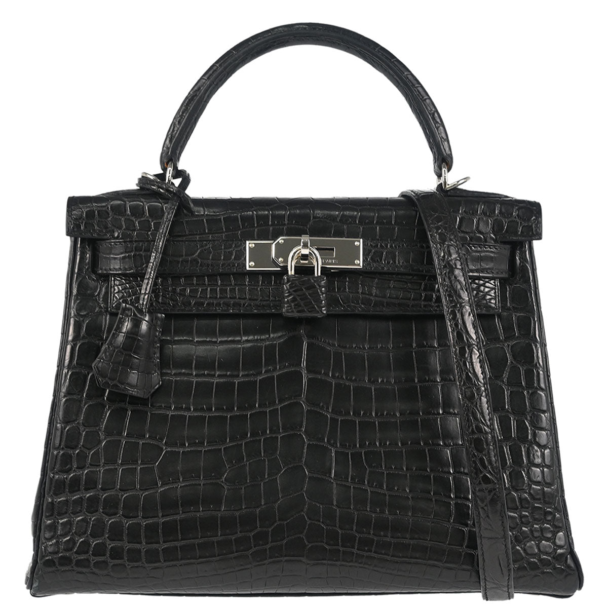 Hermes * 2008 Black Matt Niloticus Kelly 28 Retourne 2way Shoulder Handbag