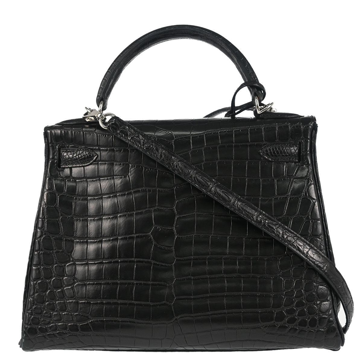 Hermes * 2008 Black Matt Niloticus Kelly 28 Retourne 2way Shoulder Handbag