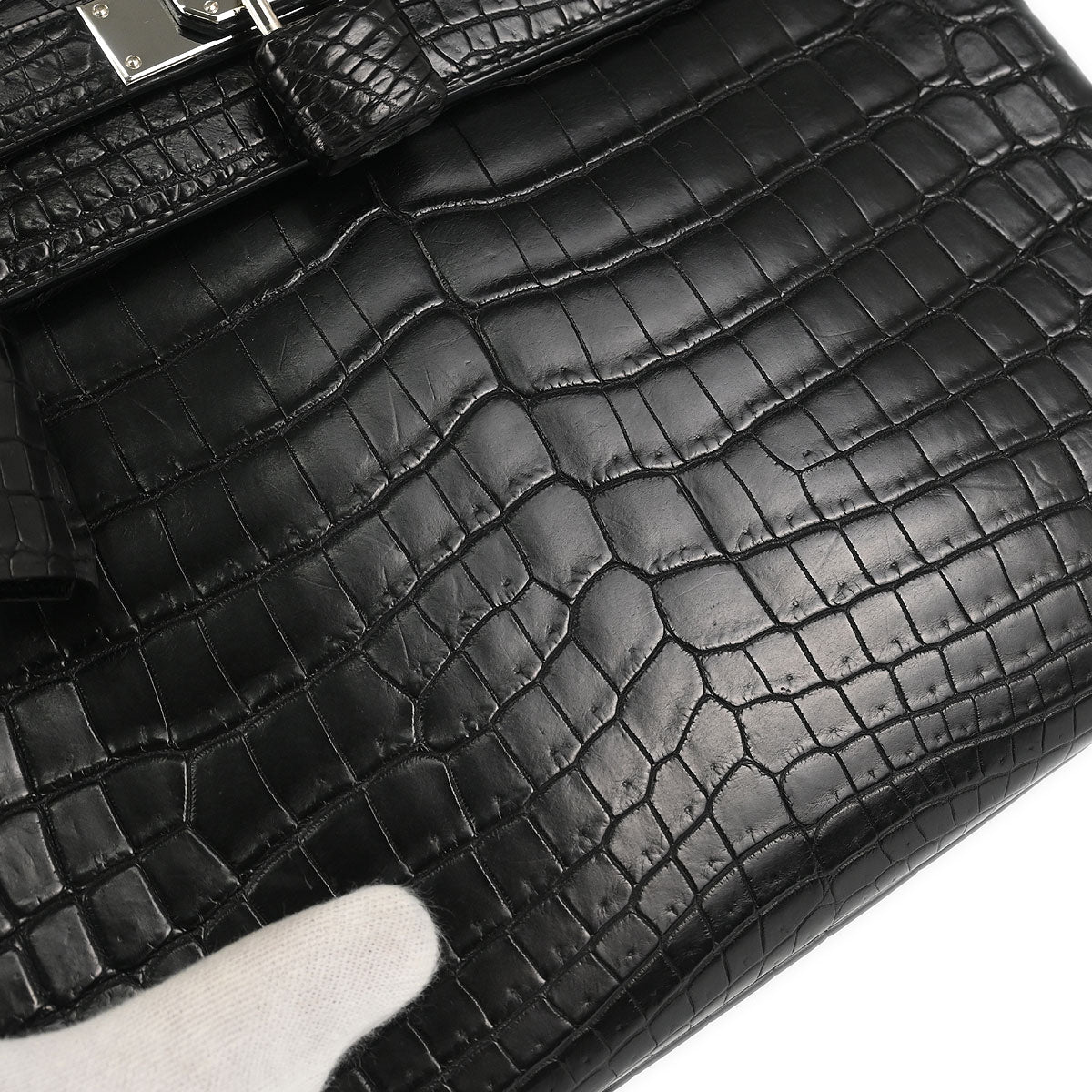 Hermes * 2008 Black Matt Niloticus Kelly 28 Retourne 2way Shoulder Handbag