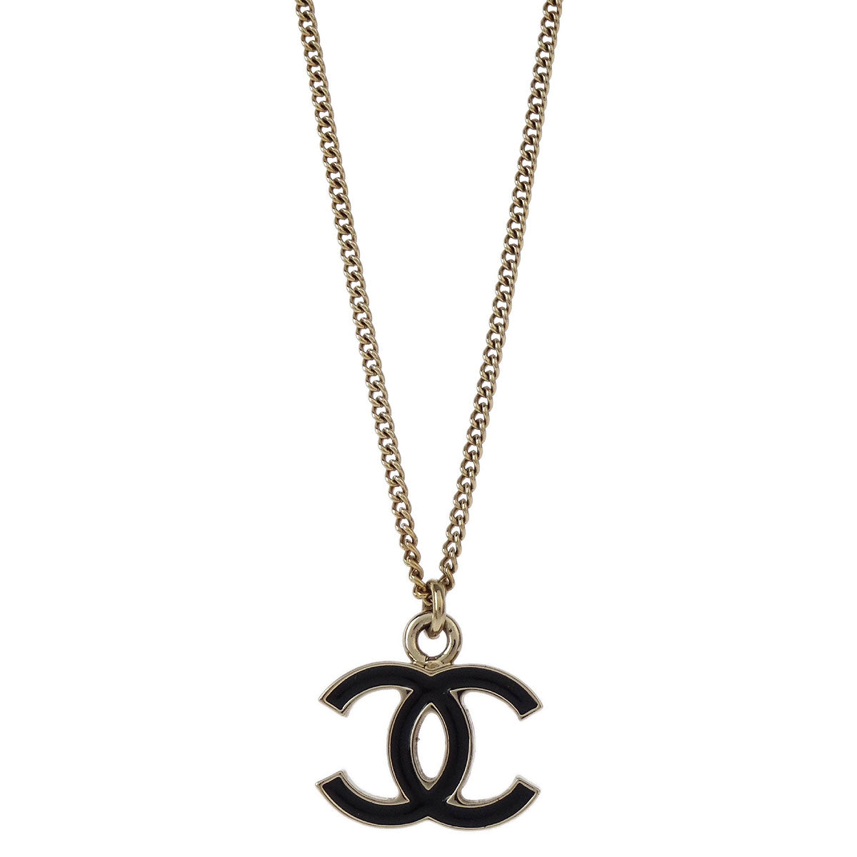 Chanel CC Chain Necklace Pendant Gold Black 05V
