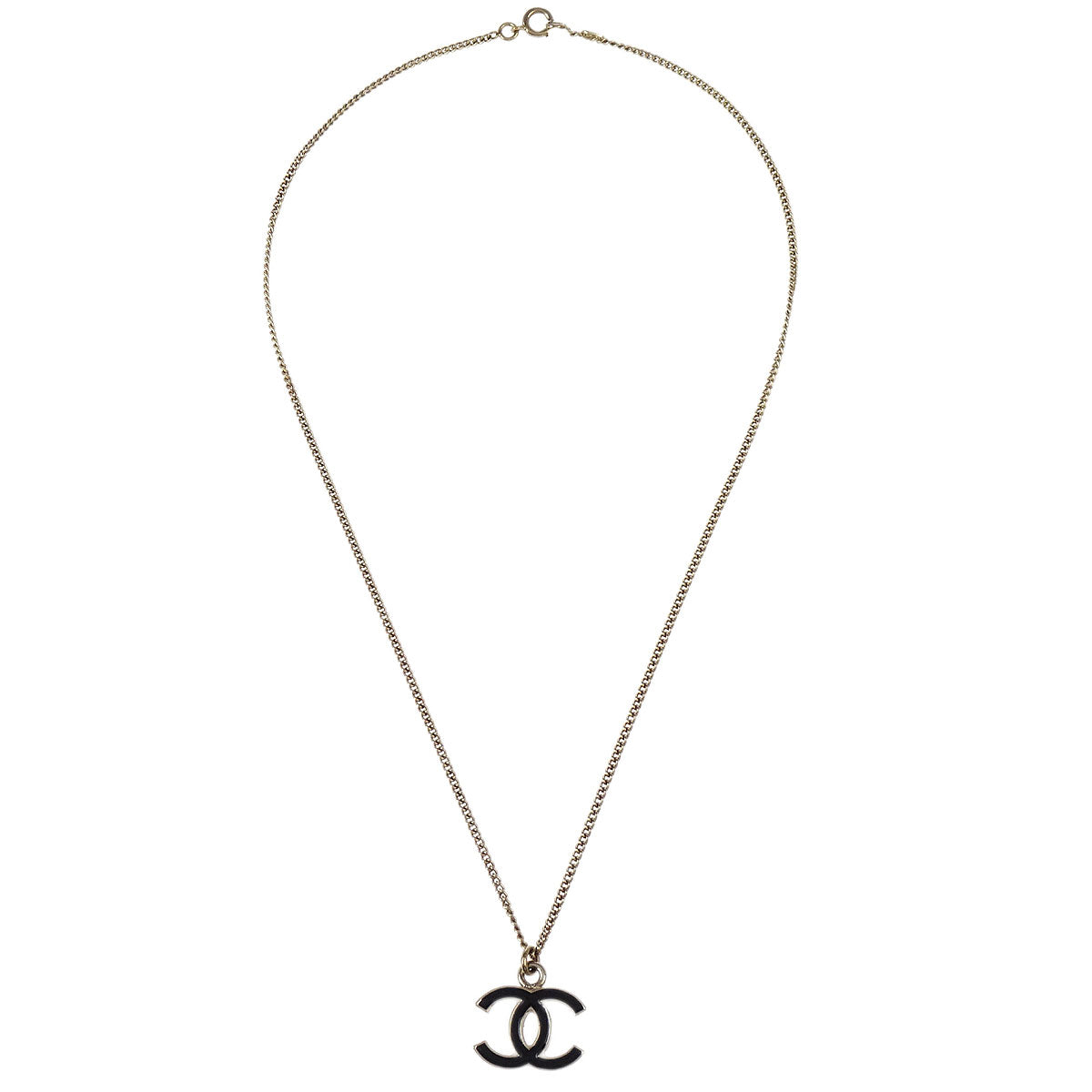 Chanel CC Chain Necklace Pendant Gold Black 05V