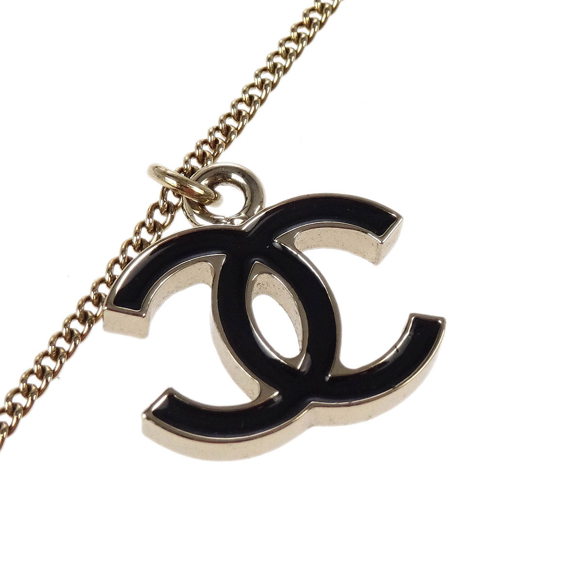Chanel CC Chain Necklace Pendant Gold Black 05V