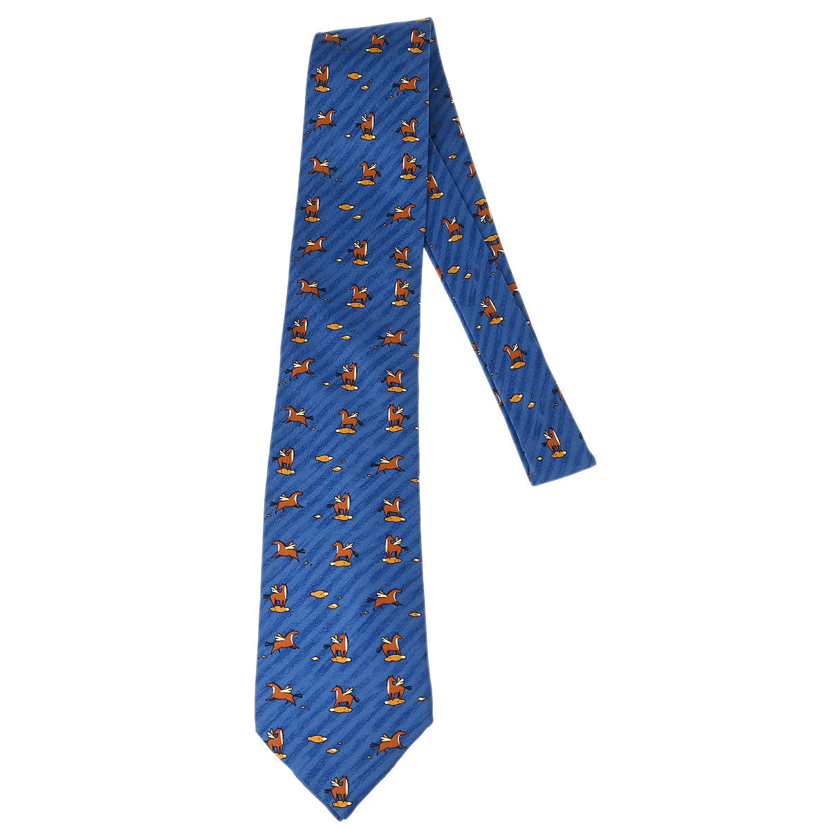 Hermes Blue Silk Neck Tie Small Good 7859UA