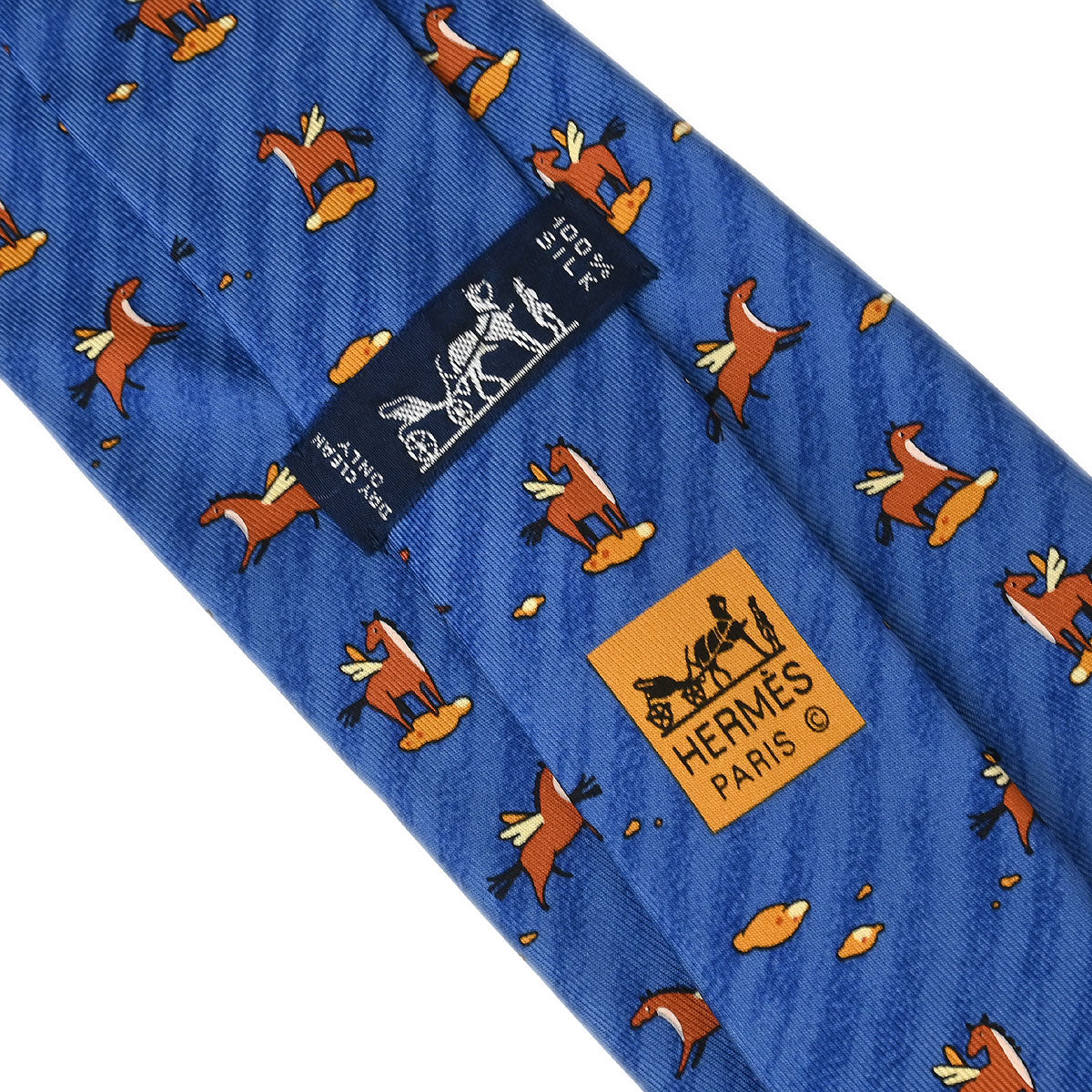 Hermes Blue Silk Neck Tie Small Good 7859UA