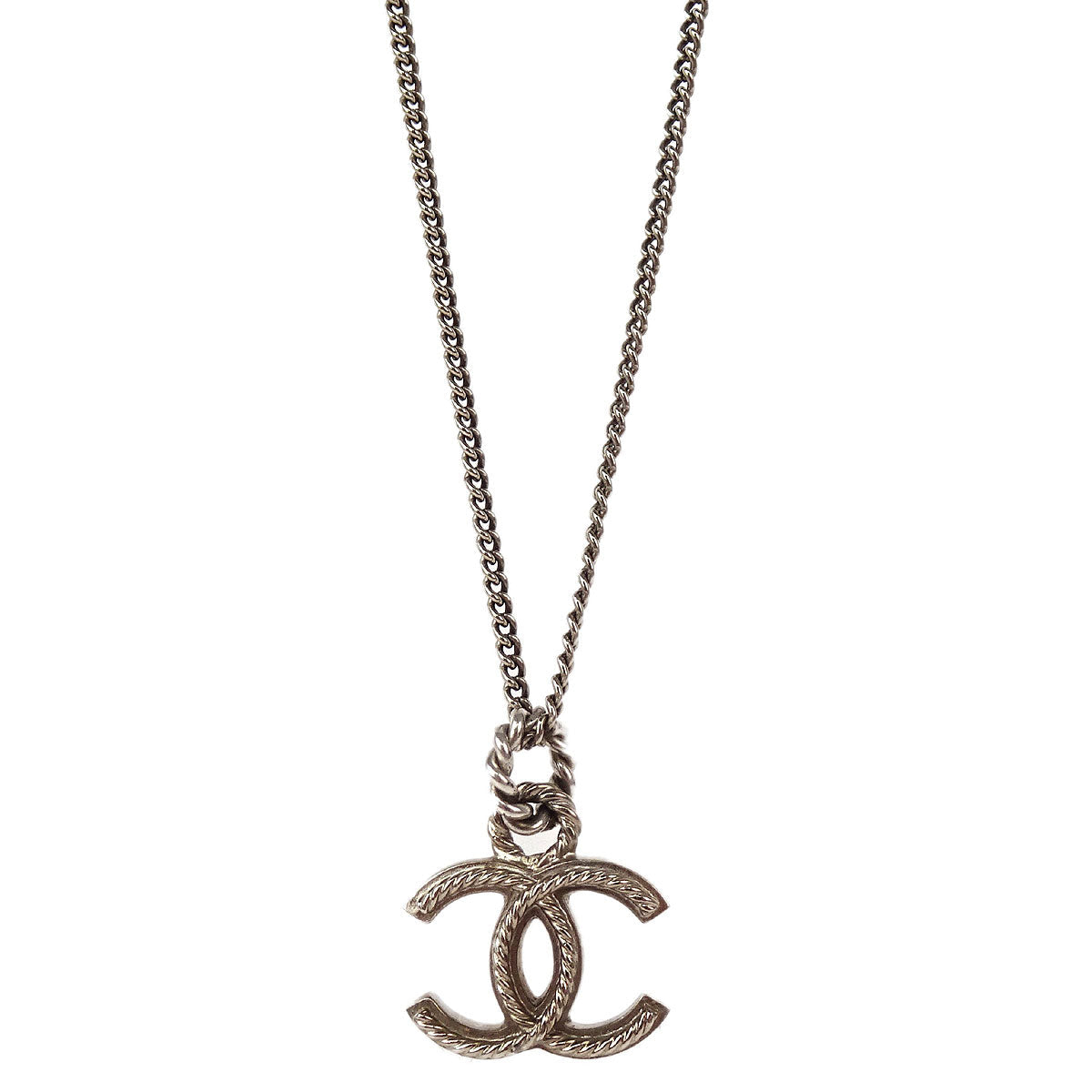 Chanel CC Chain Necklace Pendant Silver 09A