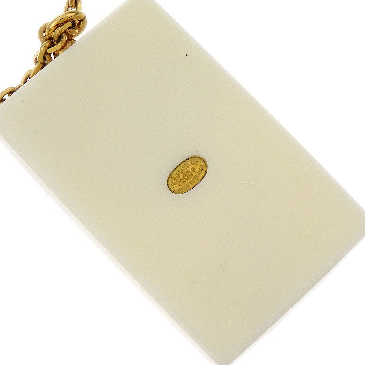 Chanel Rectangle Chain Necklace Pendant Gold White 02P