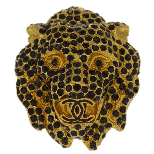 Chanel Lion Brooch Pin Gold Rhinestone 01A