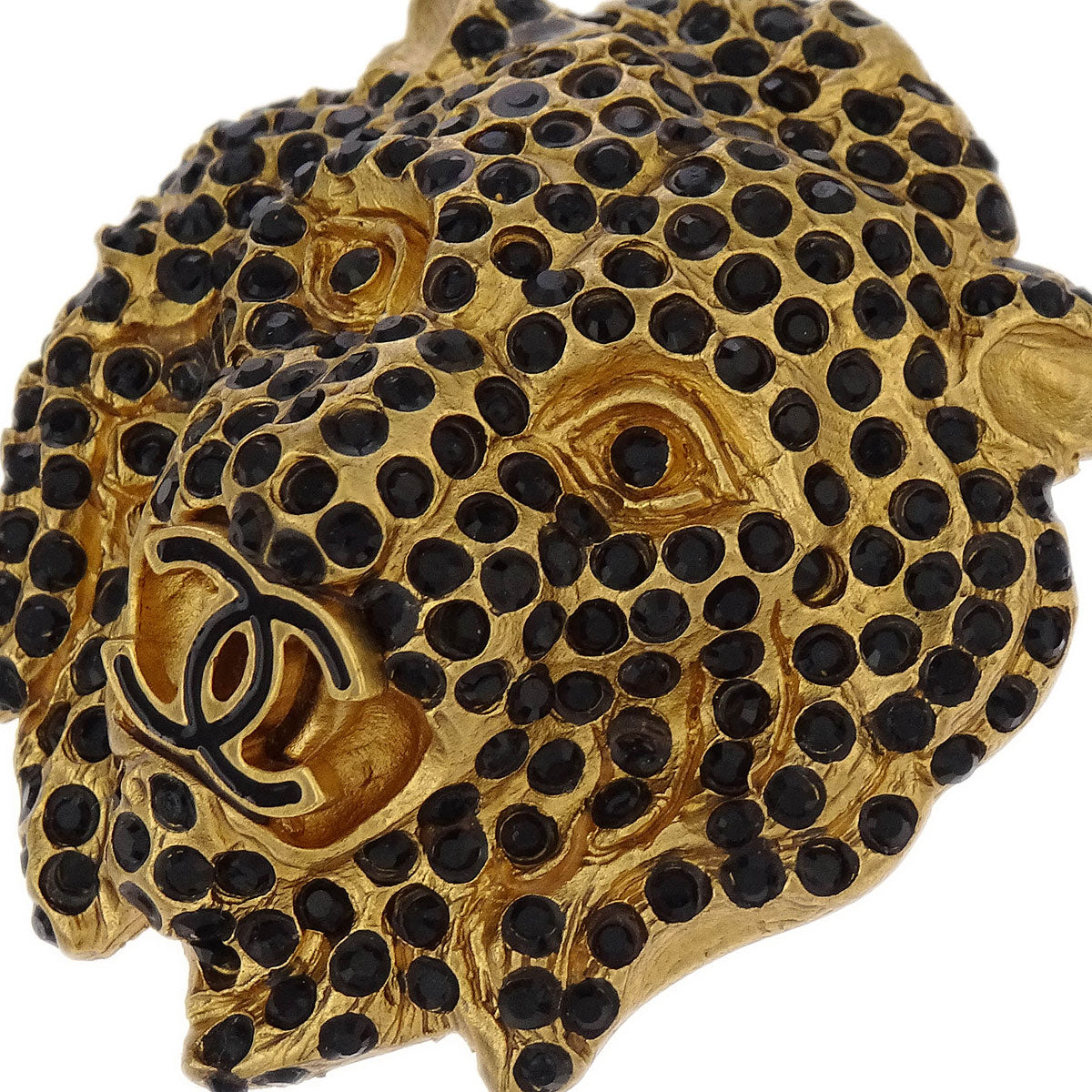 Chanel Lion Brooch Pin Gold Rhinestone 01A