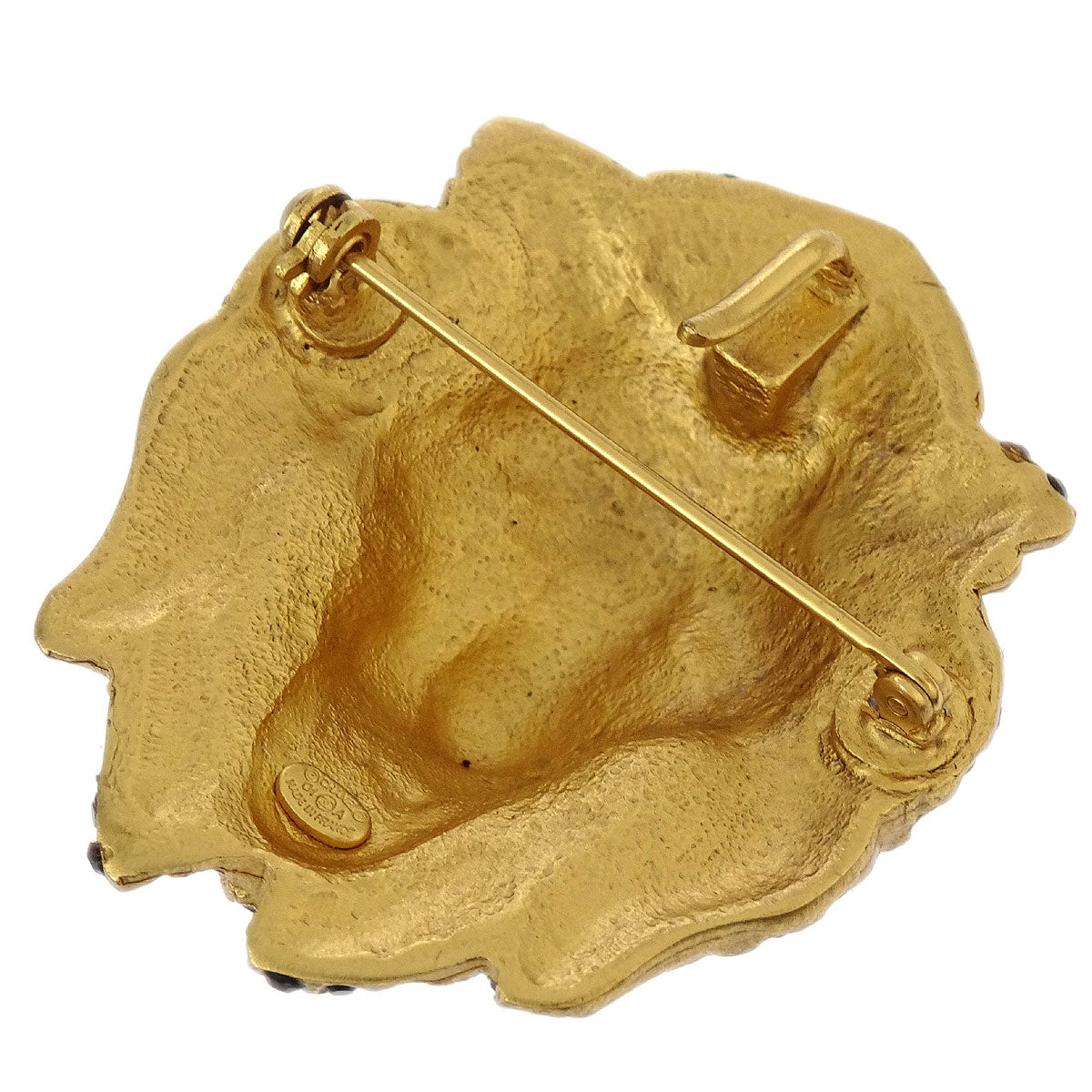 Chanel Lion Brooch Pin Gold Rhinestone 01A