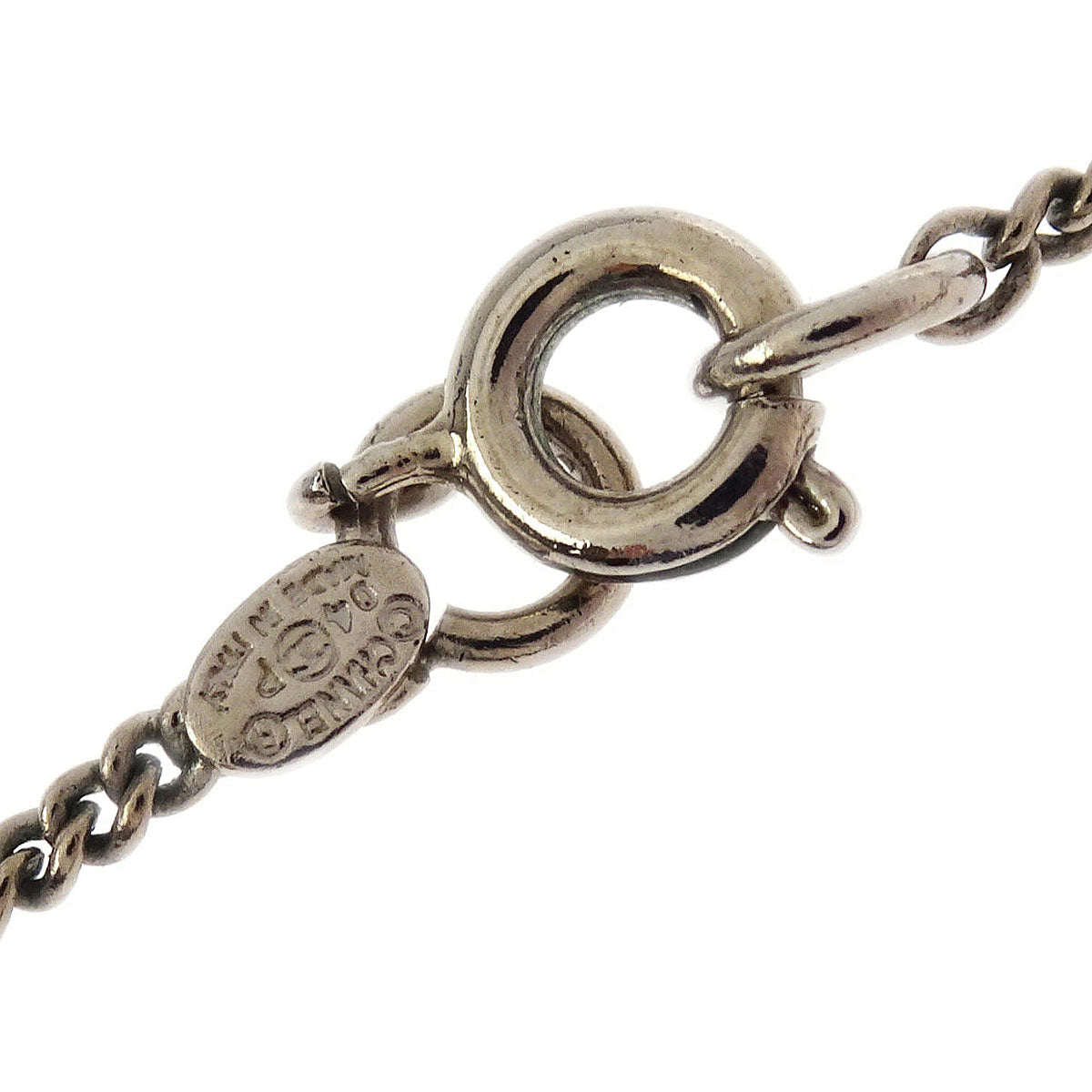 Chanel CC Heart Chain Necklace Silver Pink 04P
