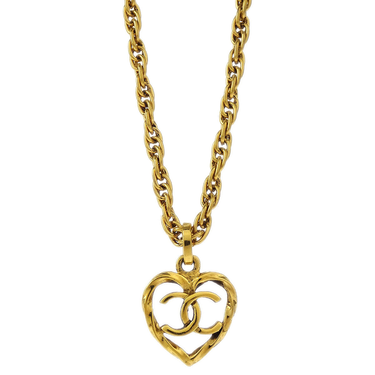 Chanel Heart Chain Pendant Necklace Gold 1982