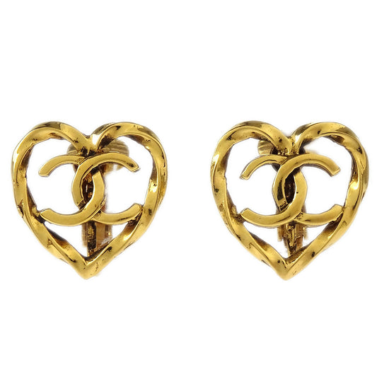 Chanel Gold Heart Earrings Clip-On 2141