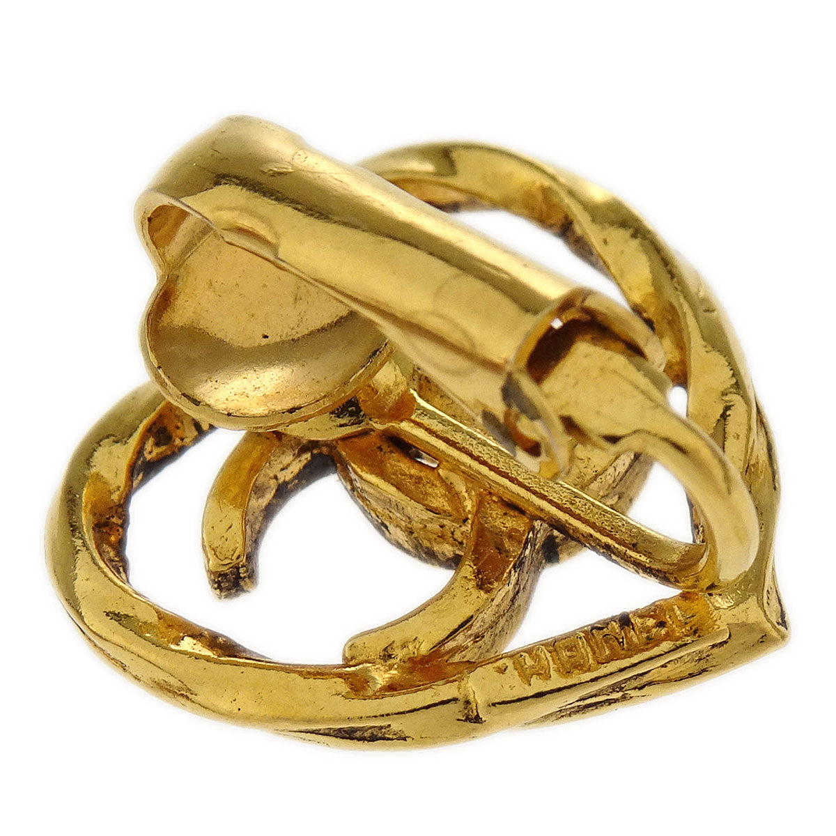 Chanel Gold Heart Earrings Clip-On 2141