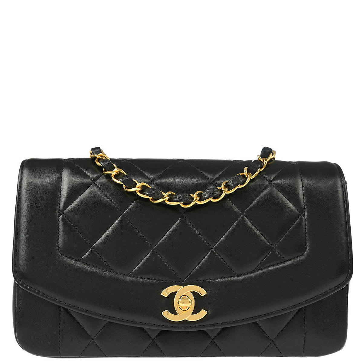 Chanel 1996-1997 Black Lambskin Small Diana Shoulder Bag