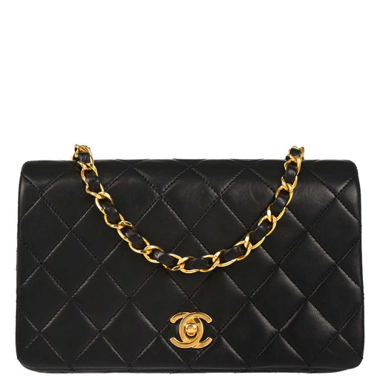 Chanel 1989-1991 Black Lambskin Turnlock Mini Full Flap Shoulder Bag