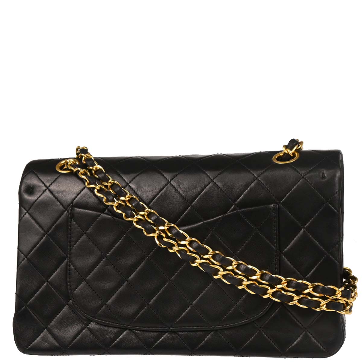 Chanel 1989-1991 Black Lambskin Medium Classic Double Flap Shoulder Bag