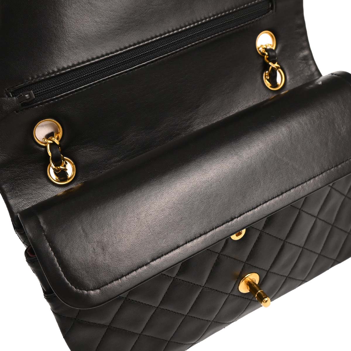 Chanel 1989-1991 Black Lambskin Medium Classic Double Flap Shoulder Bag
