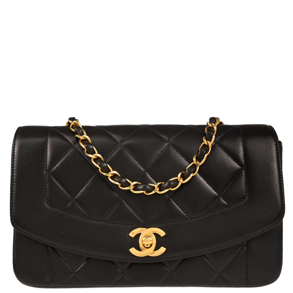 Chanel 1994-1996 Black Lambskin Small Diana Shoulder Bag