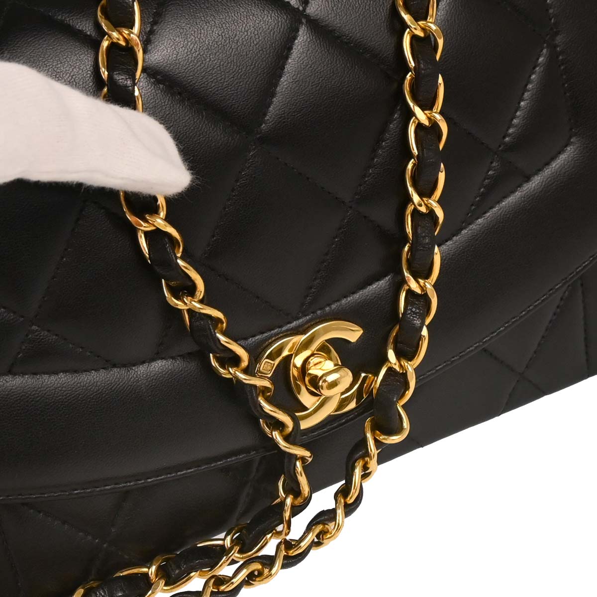 Chanel 1994-1996 Black Lambskin Small Diana Shoulder Bag