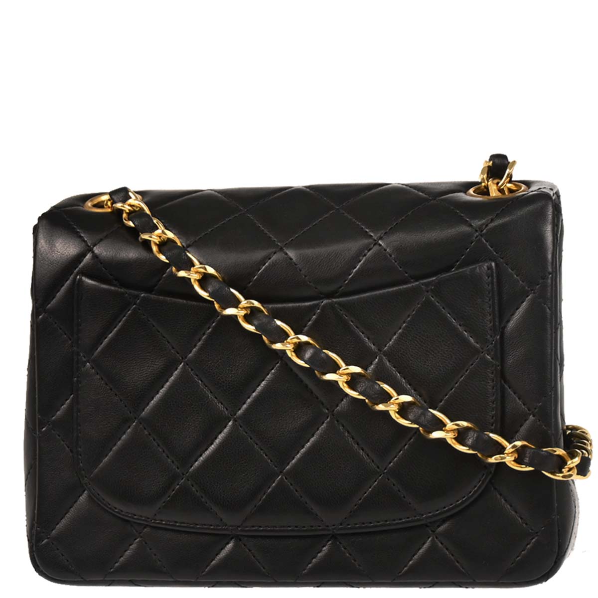 Chanel 1989-1991 Black Lambskin Mini Classic Square Flap Shoulder Bag