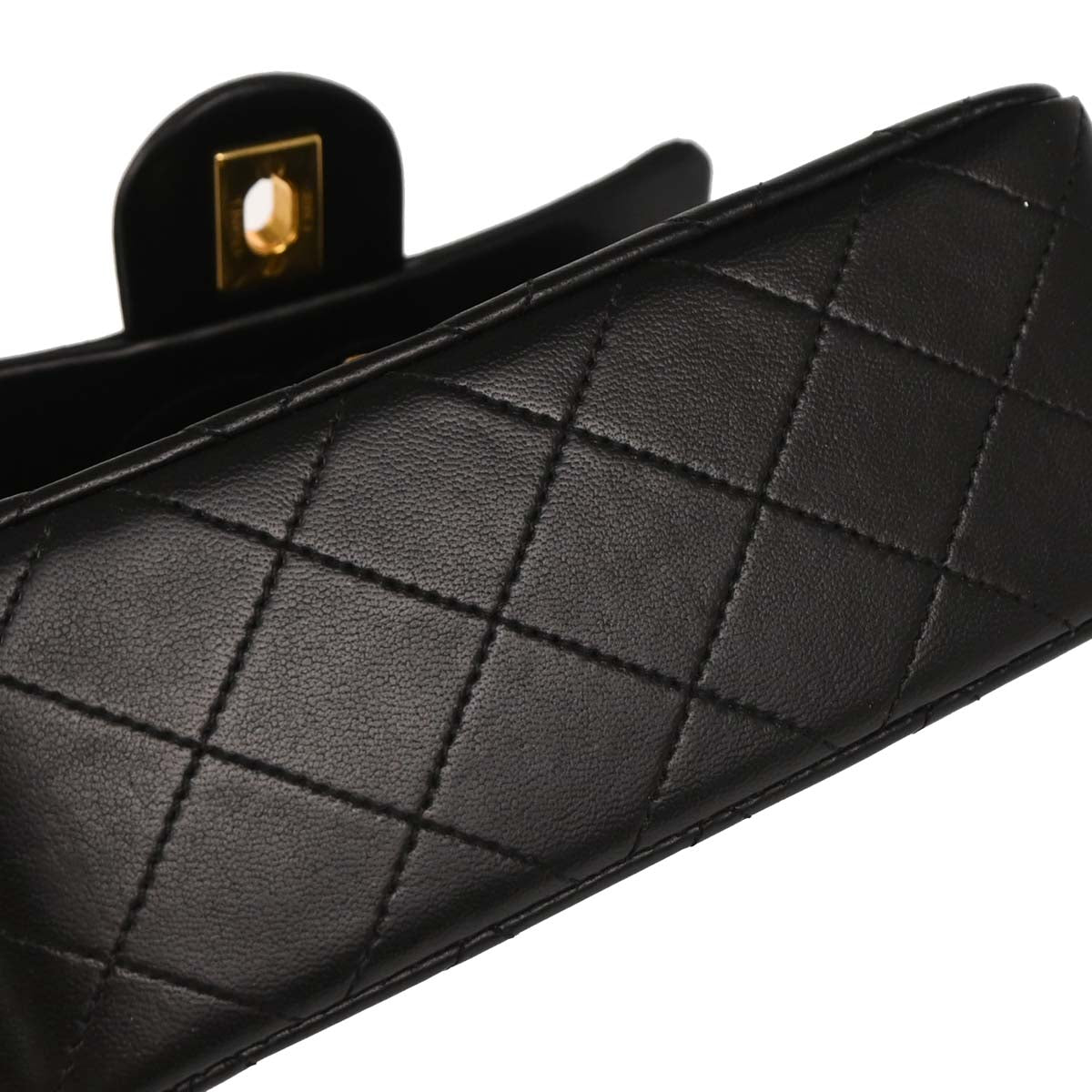 Chanel 1989-1991 Black Lambskin Mini Classic Square Flap Shoulder Bag