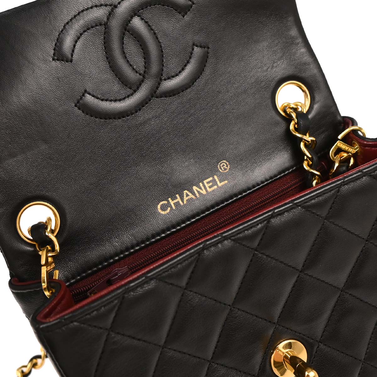 Chanel 1989-1991 Black Lambskin Mini Classic Square Flap Shoulder Bag