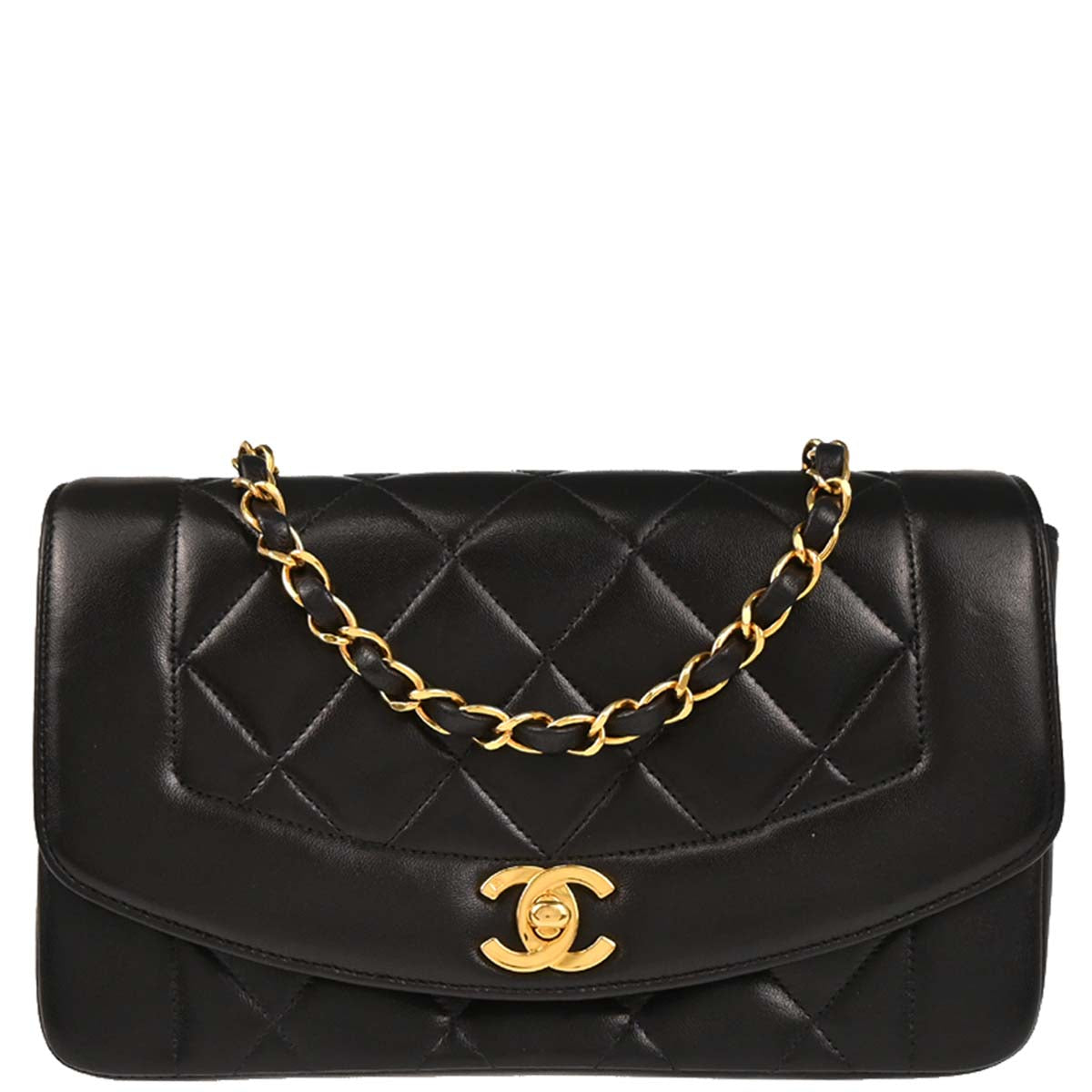 Chanel 1994-1996 Black Lambskin Small Diana Shoulder Bag