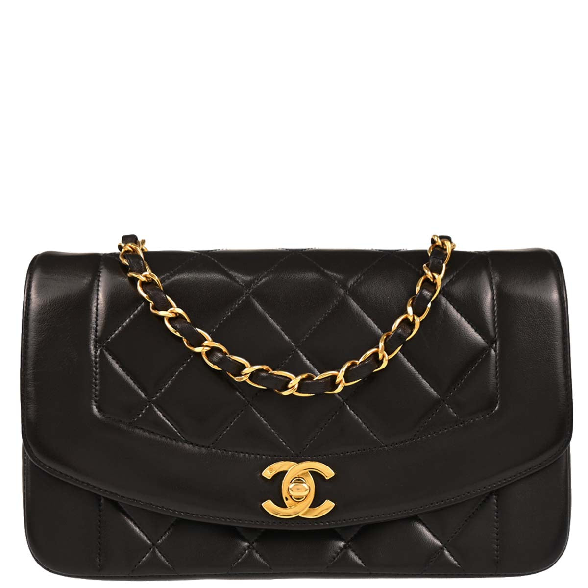 Chanel 1991-1994 Black Lambskin Small Diana Shoulder Bag