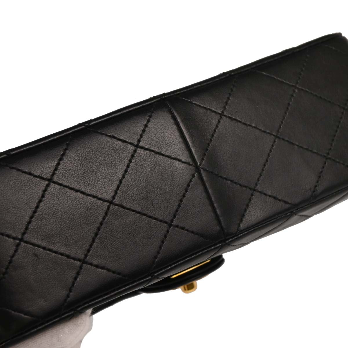 Chanel 1989-1991 Black Lambskin Classic Square Flap Shoulder Bag