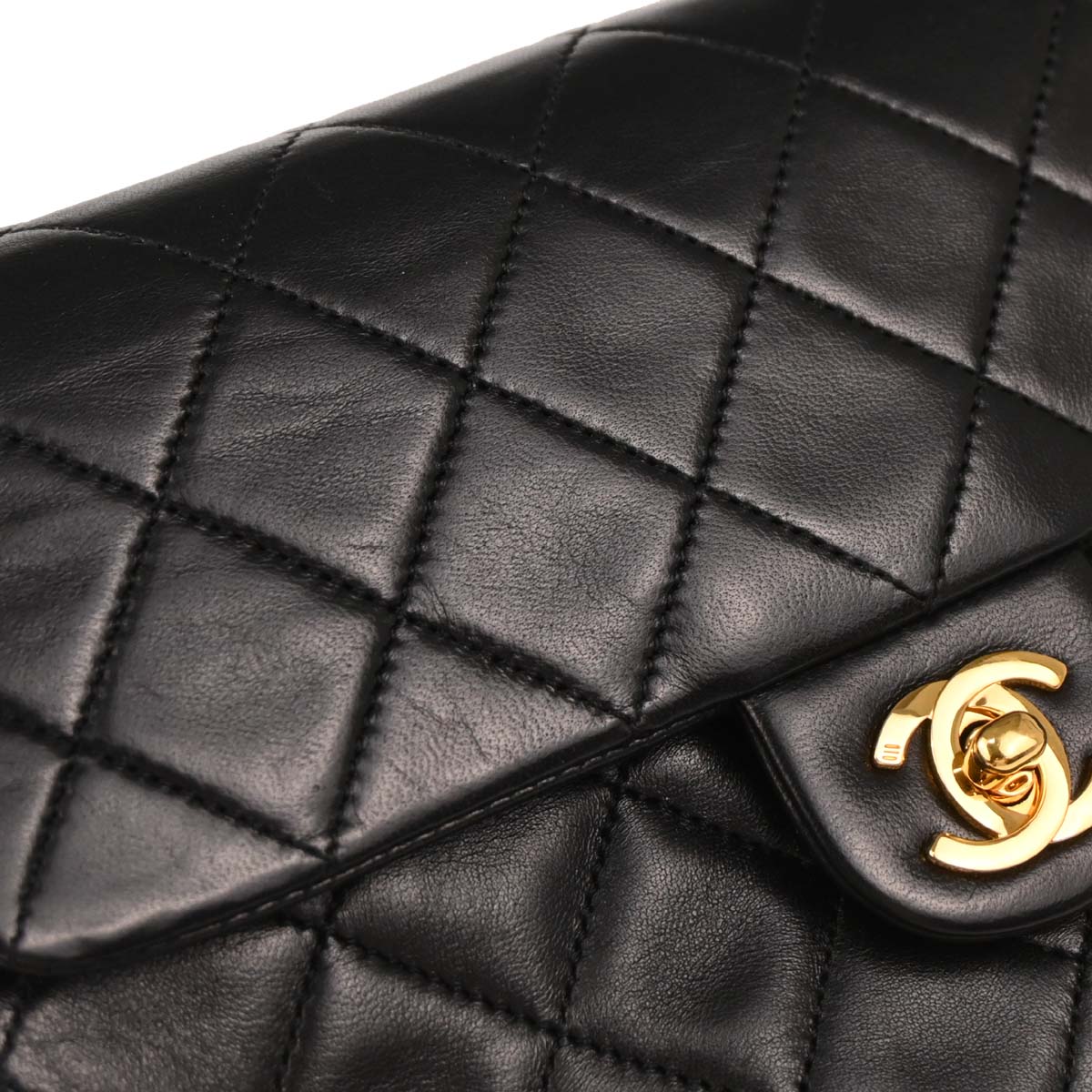 Chanel 1989-1991 Black Lambskin Classic Square Flap Shoulder Bag