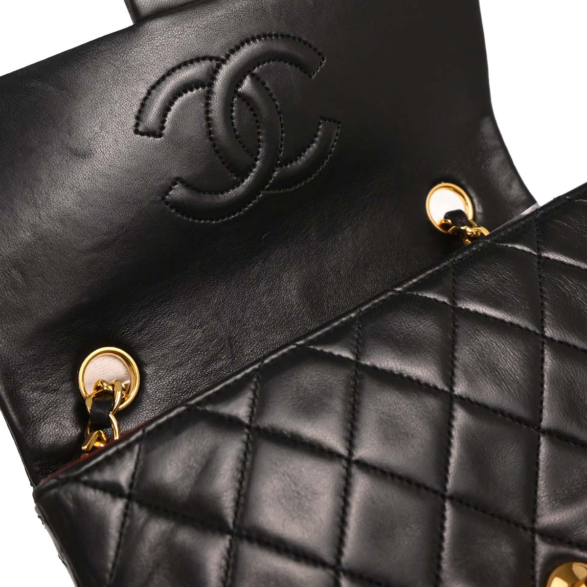 Chanel 1989-1991 Black Lambskin Classic Square Flap Shoulder Bag